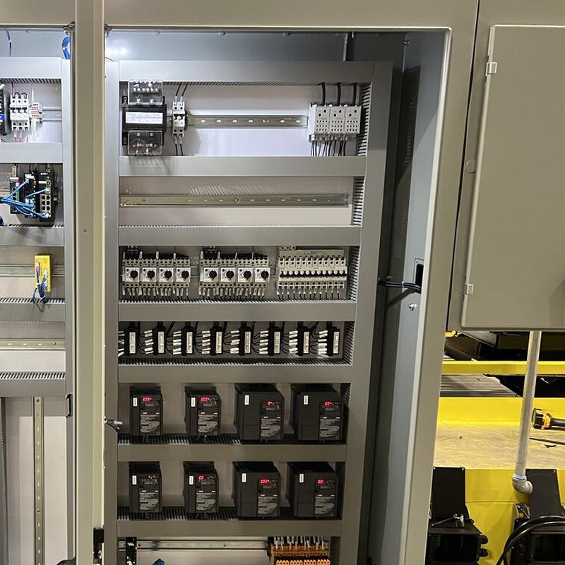 Two-door enclosure with eight variable frequency drives, motor protectors and contactors